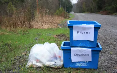 image of garbage bag and recycle bins roadside